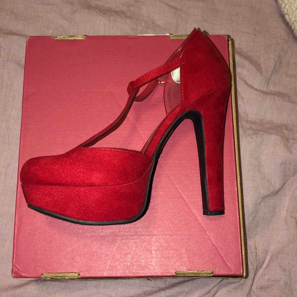 Red high heel pumps
